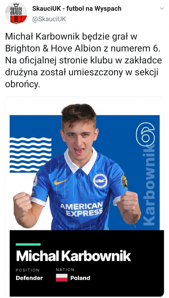 NUMER i POZYCJA Karbownika w Brighton!